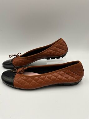 Paul Mayer Flats Size 9 Brown Quilted Ballet Flats with Black Cap Toe